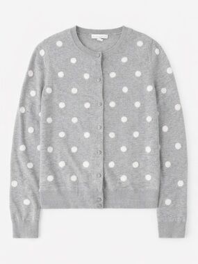 New York & Company Gray and White Polka Dot Crewneck Cardigan